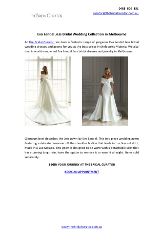 Eva Lendel Jess Bridal Wedding Collection in Melbourne