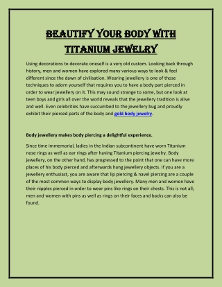 Beautify Your Body With Titanium Jewelry