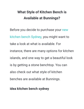 What Style of Kitchen Bench is Available at Bunnings