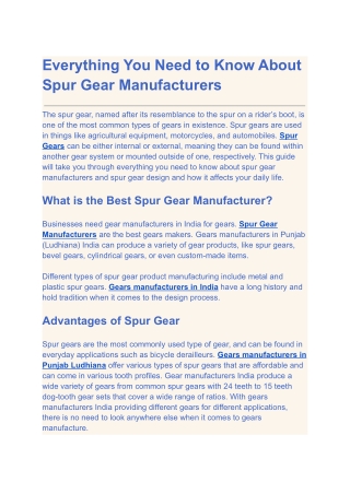 Everything You Need to Know About Spur Gear Manufacturers