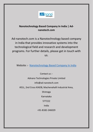 Nanotechnology Based Company In India | Ad-nanotech.com