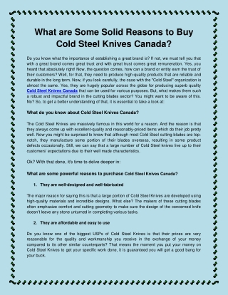 What are Some Solid Reasons to Buy Cold Steel Knives Canada