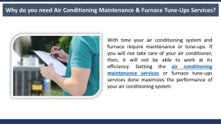Why do you need Air Conditioning Maintenance & Furnace Tune-Ups Services?
