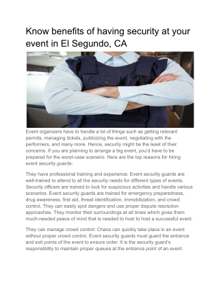 Know benefits of having security at your event in El Segundo, CA