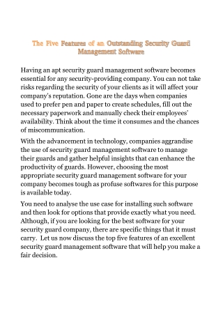 The Five Features of an Outstanding Security Guard Management Software