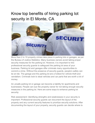 Know top benefits of hiring parking lot security in El Monte, CA