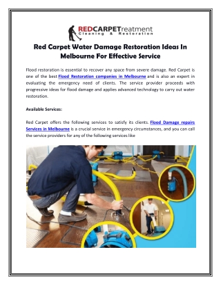 Red Carpet Water Damage Restoration Ideas In Melbourne For Effective Service