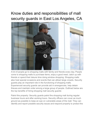 Know duties and responsibilities of mall security guards in East Los Angeles, CA