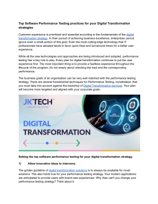 Top Software Performance Testing practices for your Digital Transformation strategies