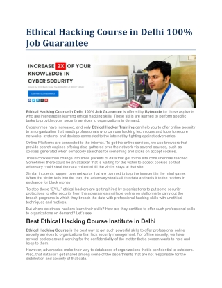 Ethical Hacking Course in Delhi 100% Job Guarantee