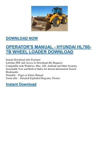 OPERATOR'S MANUAL - HYUNDAI HL760-7B WHEEL LOADER DOWNLOAD