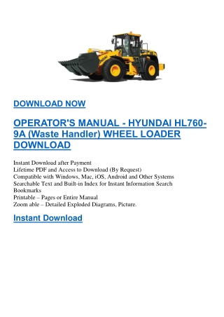 OPERATOR'S MANUAL - HYUNDAI HL760-9A (Waste Handler) WHEEL LOADER DOWNLOAD