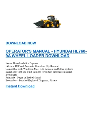 OPERATOR'S MANUAL - HYUNDAI HL760-9A WHEEL LOADER DOWNLOAD