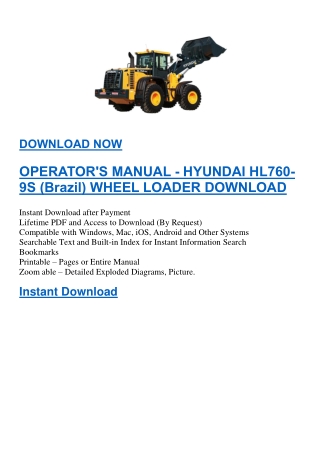 OPERATOR'S MANUAL - HYUNDAI HL760-9S (Brazil) WHEEL LOADER DOWNLOAD