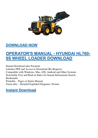 OPERATOR'S MANUAL - HYUNDAI HL760-9S WHEEL LOADER DOWNLOAD