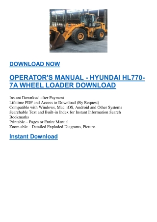 OPERATOR'S MANUAL - HYUNDAI HL770-7A WHEEL LOADER DOWNLOAD