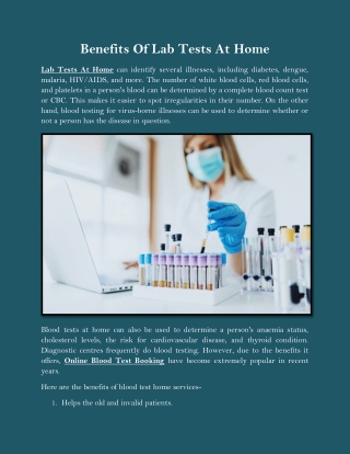 Benefits Of Lab Tests At Home