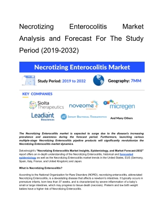 Necrotizing Enterocolitis Market Epidemiology Insights and Market Forecast