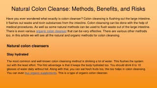 Natural Colon Cleanse_ Methods, Benefits, and Risks