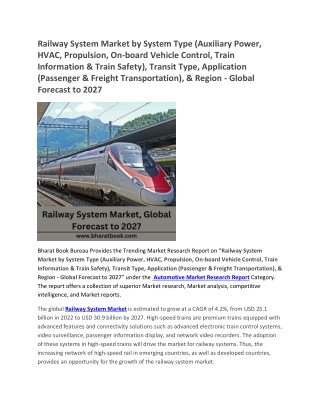 Railway System Market, Global Forecast to 2027