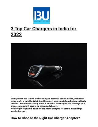 3 Top Car Chargers in India for 2022