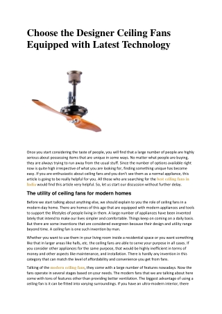Choose the Designer Ceiling Fans Equipped with Latest Technology