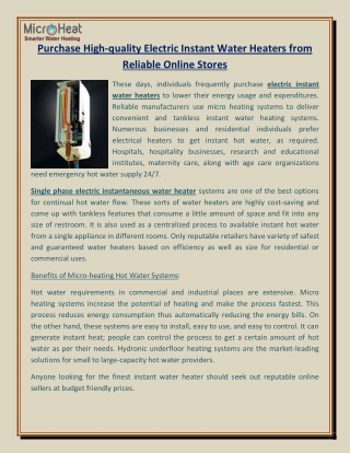 Purchase High-quality Electric Instant Water Heaters from Reliable Online Stores