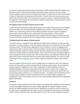 Clinical research courses from Indian perspective pdf