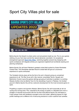 Sport City Villas plot for sale