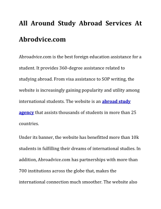 All Around Study Abroad Services At Abrodvice.com