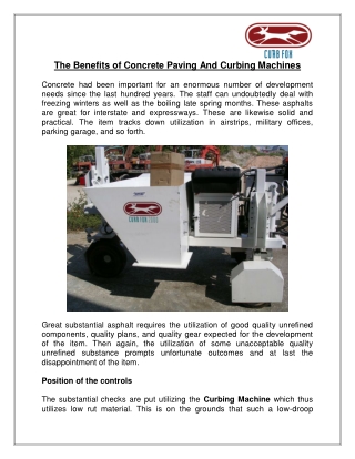 The Benefits of Concrete Paving And Curbing Machines