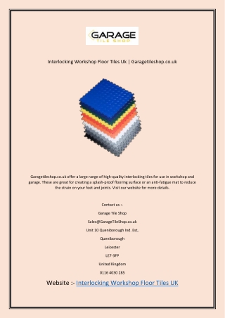 Interlocking Workshop Floor Tiles Uk | Garagetileshop.co.uk