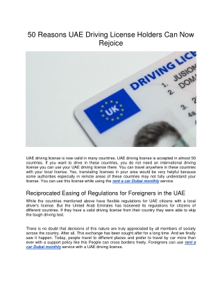 50 Reasons UAE Driving License Holders Can Now Rejoice