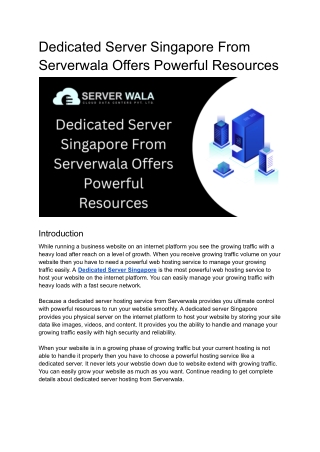 Dedicated Server Singapore From Serverwala Offers Powerful Resources