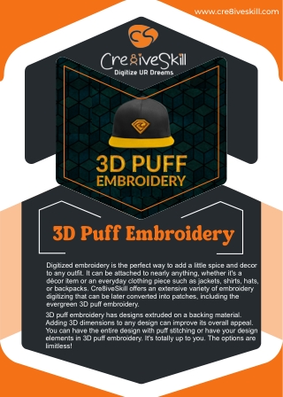 3D Puff Embroidery Digitizing Service | Cre8iveSkill