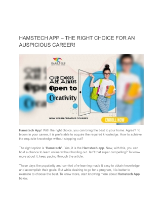 HAMSTECH APP – THE RIGHT CHOICE FOR AN AUSPICIOUS CAREER