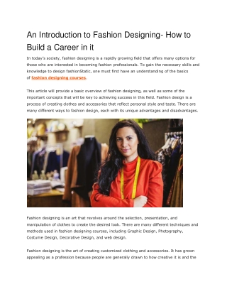 An Introduction to Fashion Designing- How to Build a Career in it