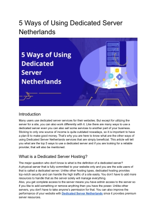 5 Ways of Using Dedicated Server Netherlands