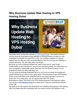 Why Business Update Web Hosting to VPS Hosting Dubai