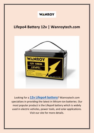 Lifepo4 Battery 12v | Wanroytech.com