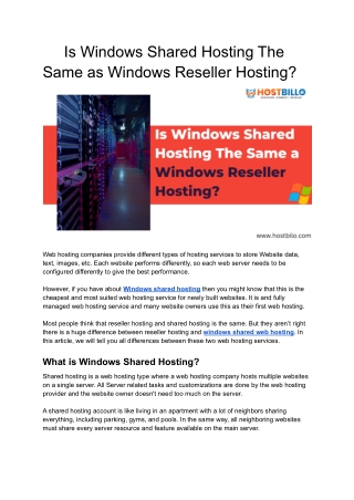 Is Windows Shared Hosting The Same as Windows Reseller Hosting?