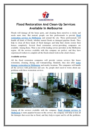 Flood Restoration And Clean-Up Services Available In Melbourne