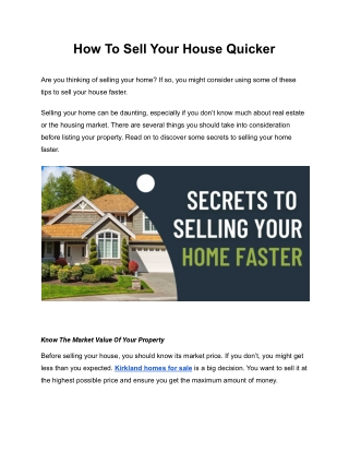 Important Tips To Sell Home Faster