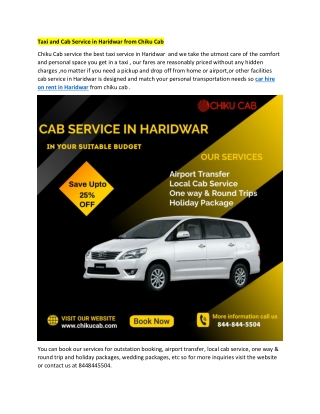 Taxi and Cab Service in Haridwar from Chiku Cab