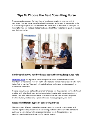 Tips To Choose the Best Consulting Nurse