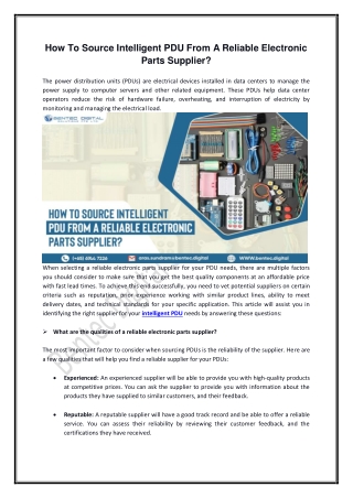 How To Source Intelligent PDU From A Reliable Electronic Parts Supplier?