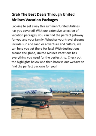 Grab The Best Deals Through United Airlines Vacation Packages