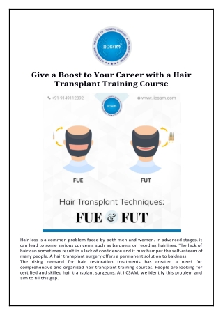 Give a Boost to Your Career with a Hair Transplant Training Course