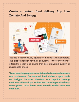 Create a custom food delivery App Like Zomato And Swiggy