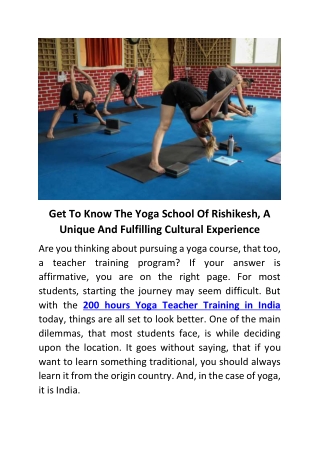 Get To Know The Yoga School Of Rishikesh, A Unique And Fulfilling Cultural Experience